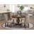 5 Piece Dinette Set Includes a Round Dining Table with Pedestal and 4 Dark Khaki Linen Fabric Upholstered Parson Chairs, Distressed Jacobean-2020383638
