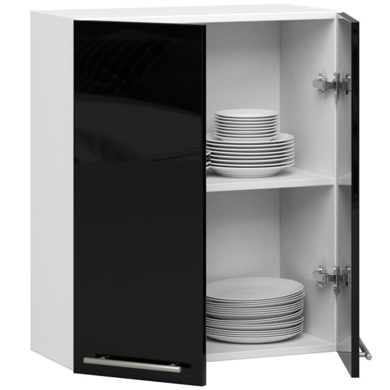 This kitchen cabinet is made of white and glossy black, 72cm H x 60cm W x 30cm D