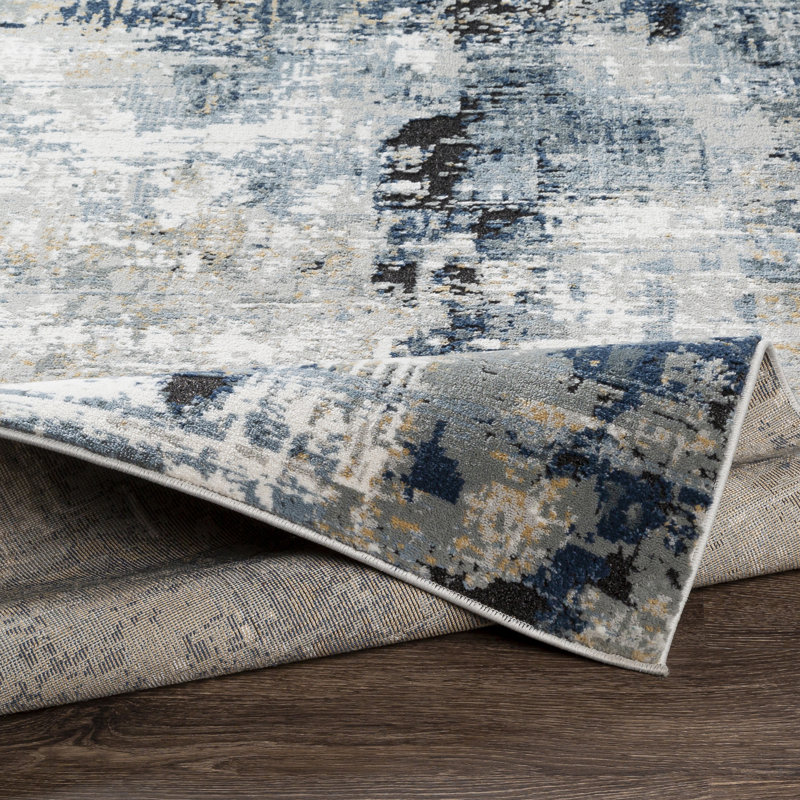 Cosey Abstract Navy/Gray Area Rug, Square 6'7"