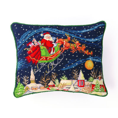 Santa Handmade Needlepoint Holiday Throw Pillow