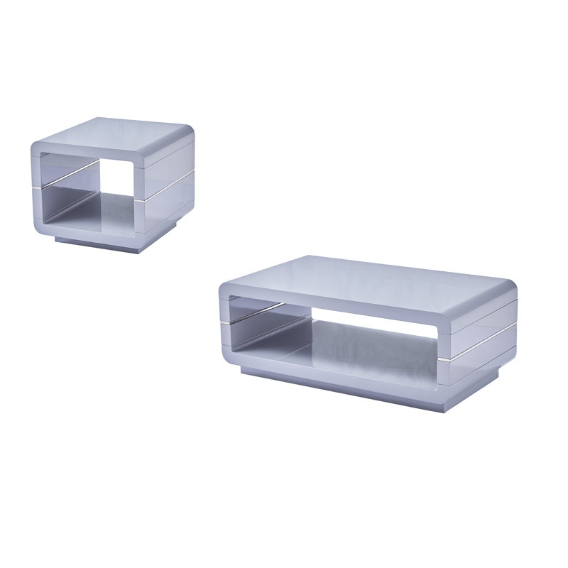 Ensemble de tables basses 2 pièces Niko, Gris clair brillant