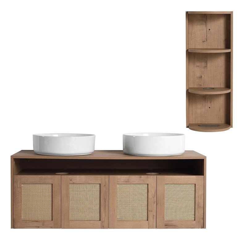 Meuble-lavabo flottant écologique avec porte à fermeture douce et grand rangement, parfait pour les maisons modernes et durables.