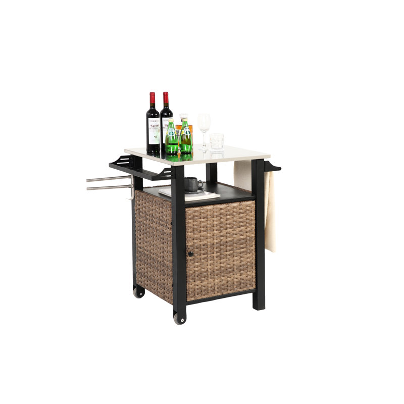 Armoire roulante pour l'extérieur: plateau de table et rangement en acier inoxydable