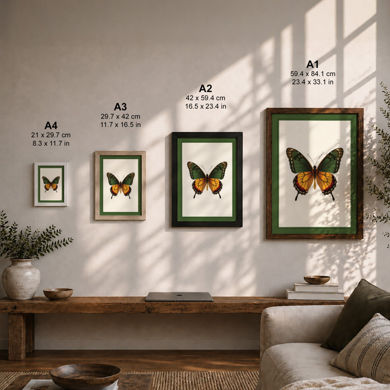 Specimen Butterfly Botanical - Framed Print, A2 - 59.4 x 42.0 cm, Black