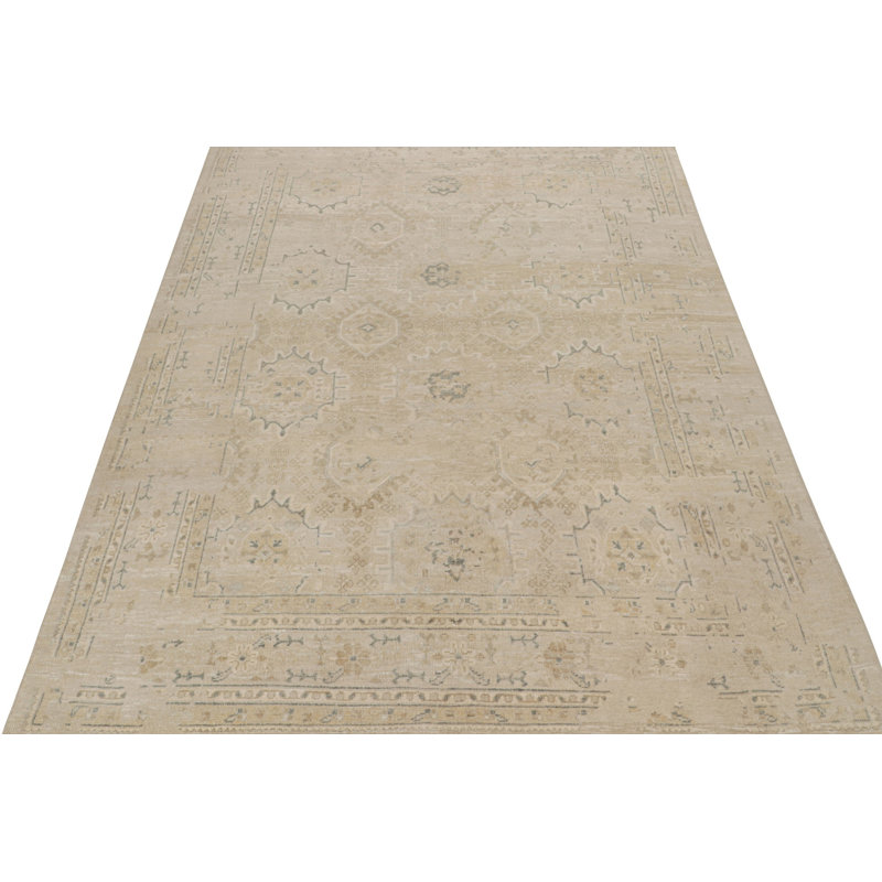 Oushak Hand Knotted Silk Floral Area Rug, Rectangle 5' x 7'