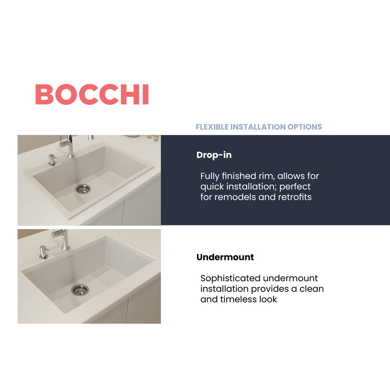 Campino Single Basin Kitchen Sink, 8" H x 20" W x 27" L