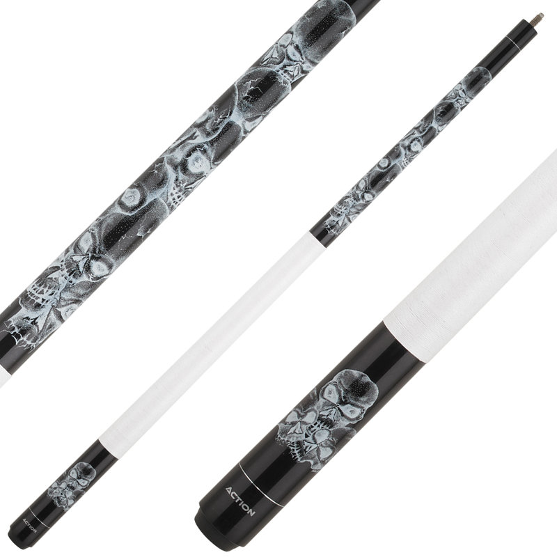 Black and White Skull Graphic Hard Maple Pool Cue