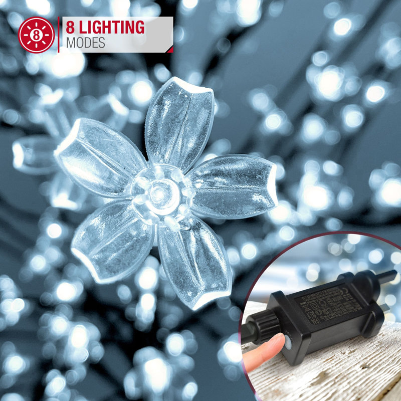 NETTA Cherry Blossom Tree with Built-In LEDs, Cool White, 210cm x 50cm x 50cm