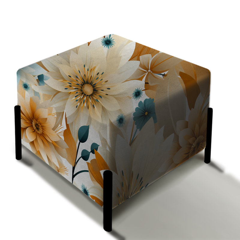 Repose-pieds géométrique bleu et beige à motif floral Fusion Elegance II