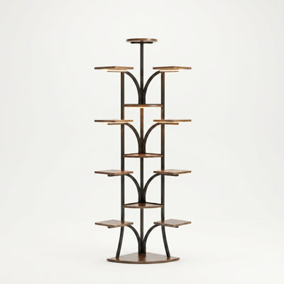 Support pour plante d'angle de 65 po de hauteur avec lumières de culture, tablette d'intérieur pour plante d'intérieur en forme d'arbre, support à fleurs à plusieurs niveaux pour plantes d'intérieur, organisateur de plantes vertical en métal et en bois avec 5 lampes à spectre complet réglables, minuterie automatique et balcon à intensité variable pour le salon