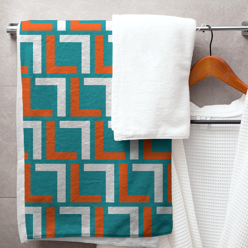 Bath Towel, Aqua/White/Orange