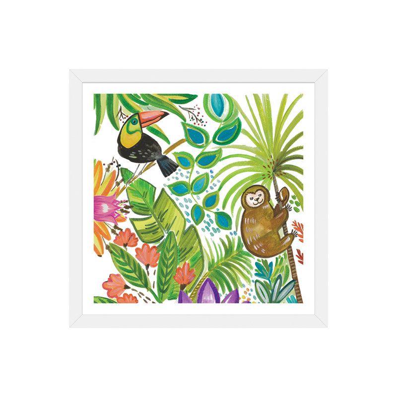 Art tropical encadré, H 24 po x l 24 po x P 1 po, Papier beaux-arts encadré blanc