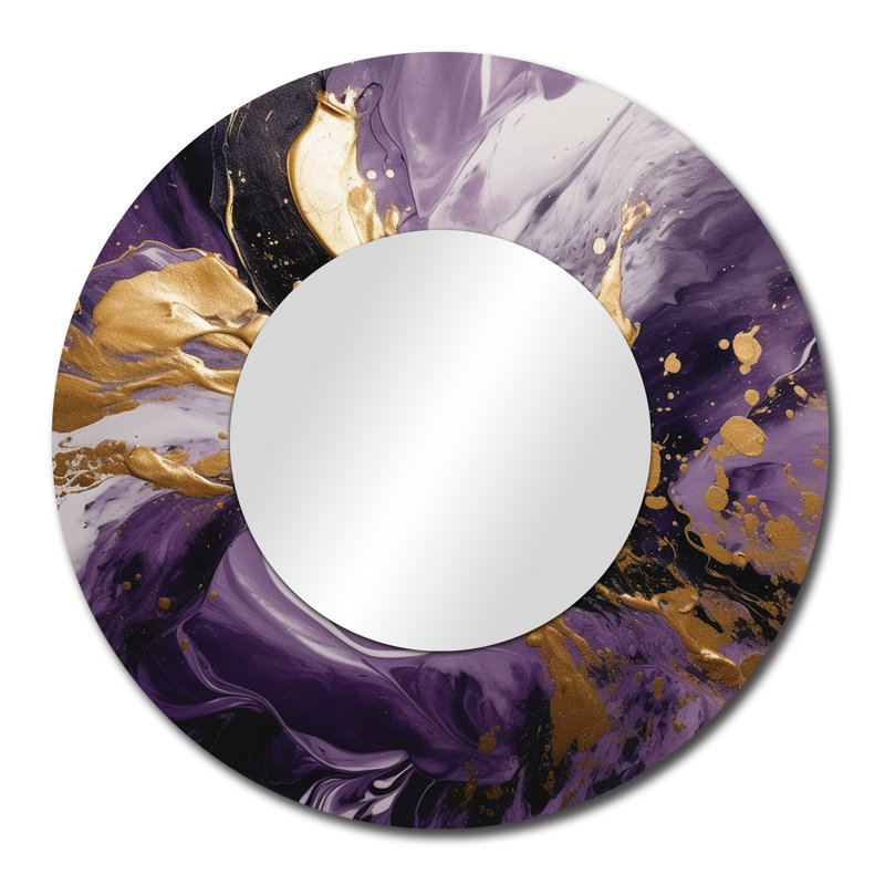 Purple and Gold Liquid Magic II - Abstract Mirror, Modern Round Unique Wall Mirror, Printed Metal Art, 29" x 29"