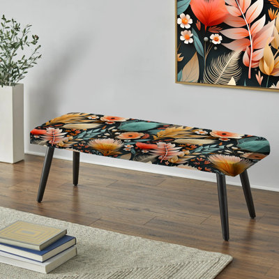 Rêve jaune à plumes florales - Banc rembourré floral noir