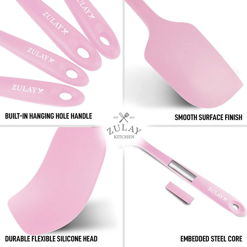 Pink Heat-Resistant Silicone Spatula Set with Stainless Steel Core