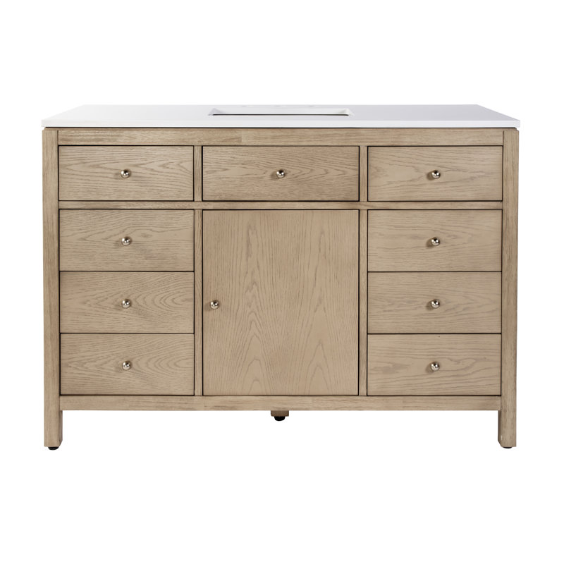 Nora 48 in. W Quartz Single Sink Bathroom Vanity Set, Light Oak