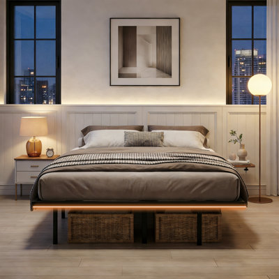 Aether Floating Metal Bed Frame with USB-C Charging & RGB Lighting