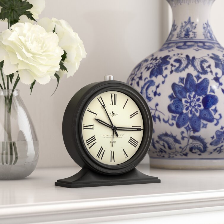 Roman Numeral Quartz Movement / Crystal Tabletop Clock with Alarm in Black