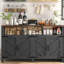 Buffet 55 po à 4 portes avec 4 portes, armoire de rangement pour la ferme avec tablettes réglables, armoire en bois et table basse pour la salle à manger, entrée, noir-123013938