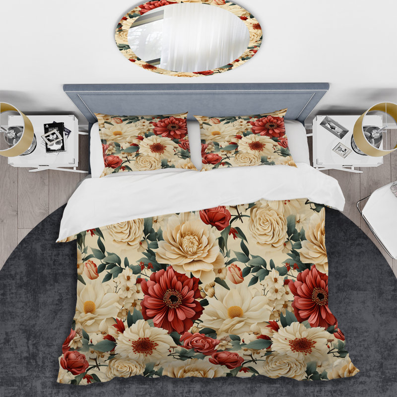 Delicate Flower Symphony - Ensemble de housse de couette floral - Polyester en microfibre