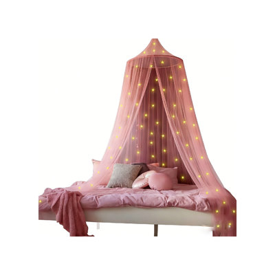 Pink Canopy for Girls Bed with Pre-Glued Glow in The Dark Stars 1 Opening Canopy Bed