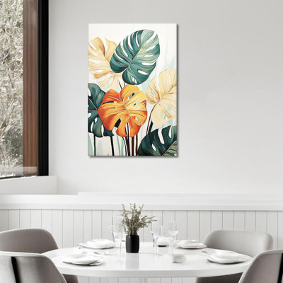 Botanique, art mural, feuilles vertes et jaunes, impressions sur toile de plantes tropicales, palmier bohème, œuvre d'art pour le salon, la salle de bain, la chambre à coucher, la maison, encadrée (art - 2,16,00 X 24,00 po)