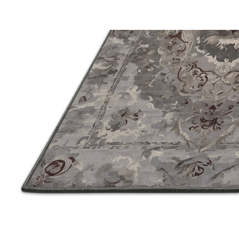 Tapis gris soyeux et moelleux, Rectangle 7 pi x 9 pi