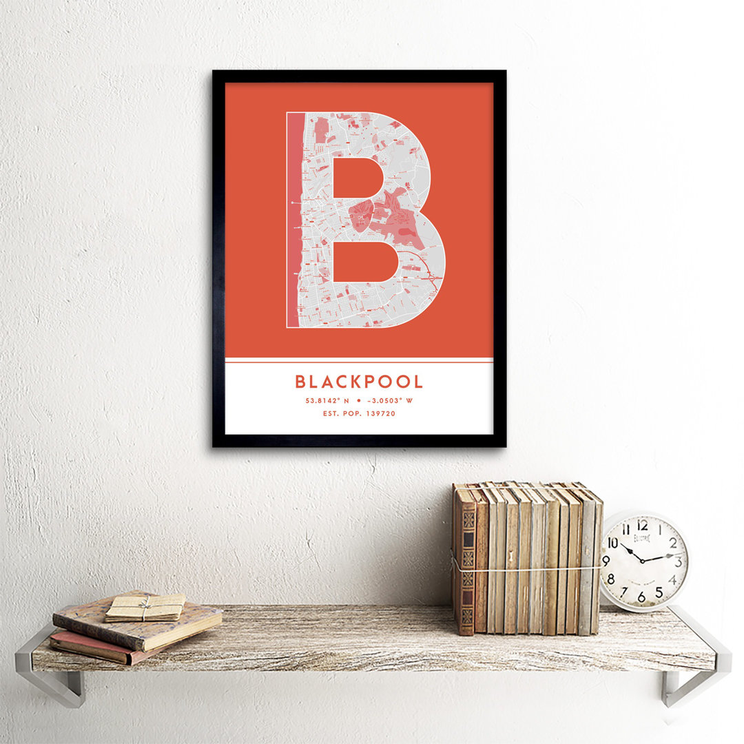 Blackpool City Map Blackpool England United Kingdom City Map - Single Picture Frame Typography