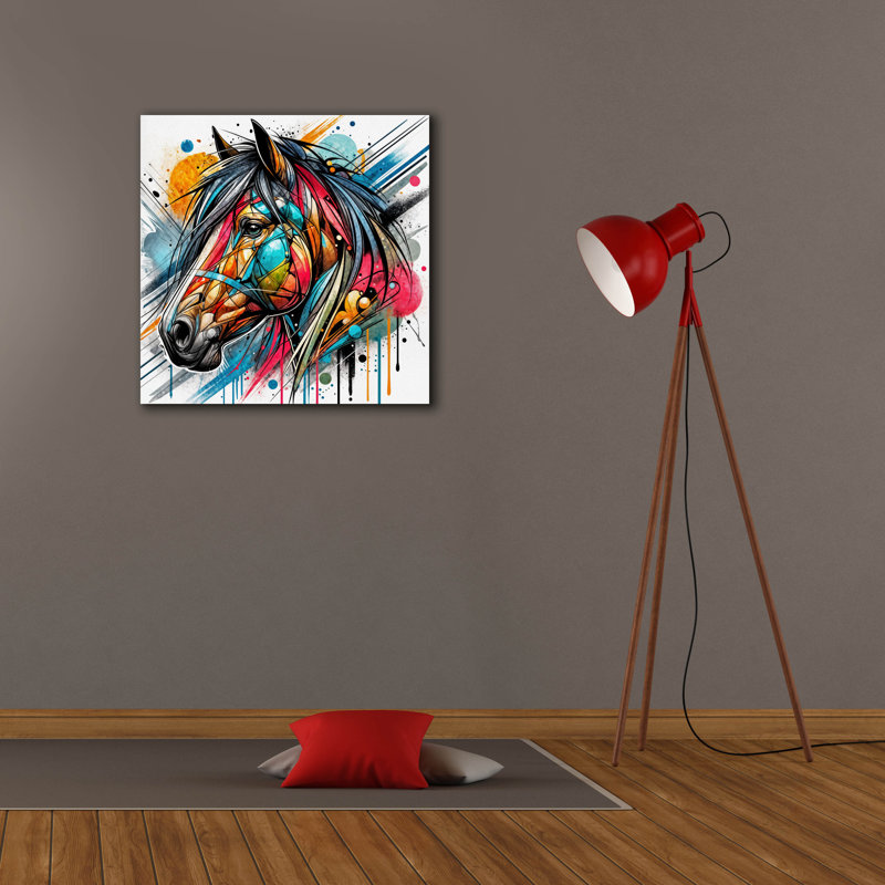 «Horse Portrait Abstract» par Rey Klimt, art mural sur toile, H 26 po x l 26 po x P 1,5 po