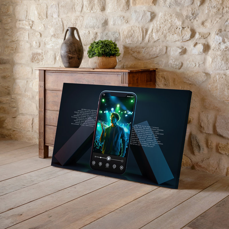 Toile, création d'une œuvre d'art numérique mettant en vedette un écran de téléphone intelligent affichant un mur d'art