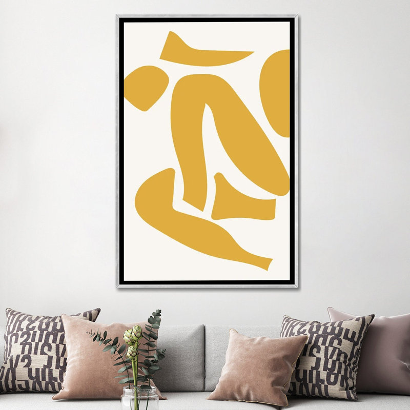 « Déconstruit jaune » par Mambo art studio-impression, Pas de tapis, Toile avec cadre argenté, H 60 po x l 40po x P 1,5 po