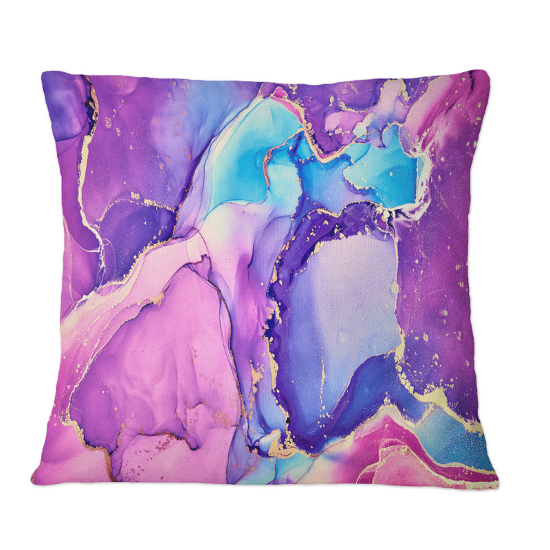 Art décoratif translucide en rose et bleu - Coussin décoratif imprimé moderne, 16 po x 16 po