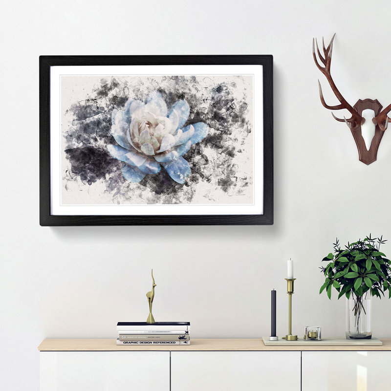 Blue Magnolia Flower - Picture Frame Graphic Art Print, Black Framed, 36cm H x 48cm W x 2cm D