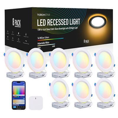 Lumières encastrées à DEL 6 pouces avec rétro-éclairage Rgbcw, 2700k-6500k, gradation, anti-éblouissement
