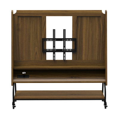Meuble télé ajustable pour téléviseur de 32 à 50 po, chariot roulant avec pivot 360 °, tablettes à 3 niveaux, prise de courant intelligente et écran de projecteur caché, matériel, support de divertissement dans la chambre à coucher, verrouillage, rangement