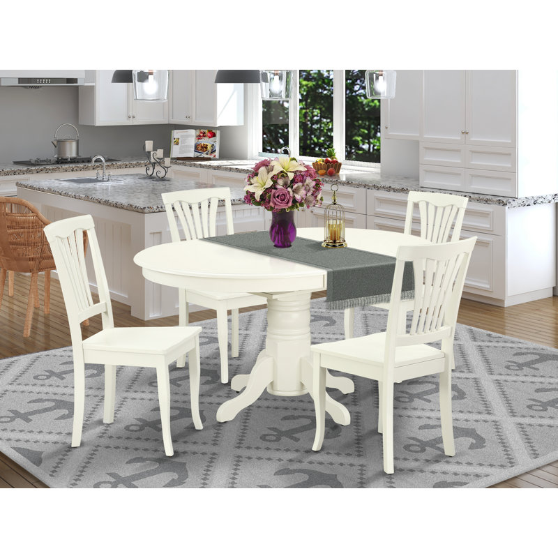 Ensemble de table de salle à manger 5 pièces pour 4 personnes comprenant une table de cuisine ovale avec rallonge papillon et 4 chaises de coin-repas, 42 x 60 pouces, lin blanc