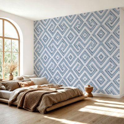 Wall Mural Peel and Stick Wallpaper Emboss greek 3d seamless Embossed relief white Greek key meanders Self-Adhesive Removable Contact Paper Wall Decor for Living Room Bedroom 69"H x 96"W