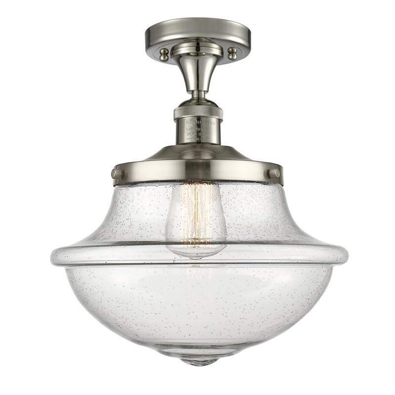 Plafonnier semi-encastré 1 lumière Baptiste, Grainé, Ampoule à DEL rétro de 6 watts, Nickel poli