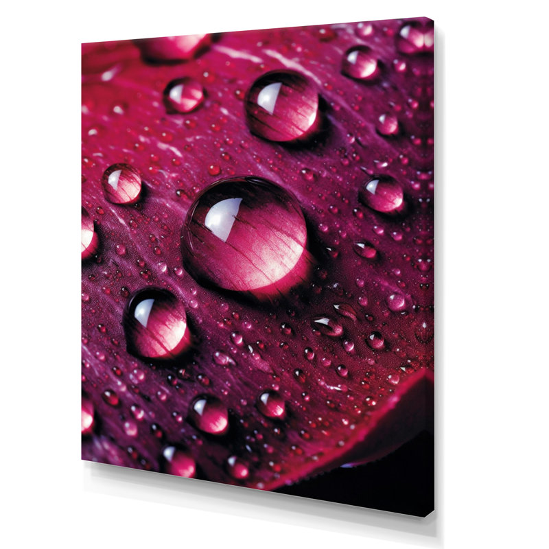 Rose rouge avec des gouttes de pluie, Toile tendue, H 20 po x l 12 po x P 1 po