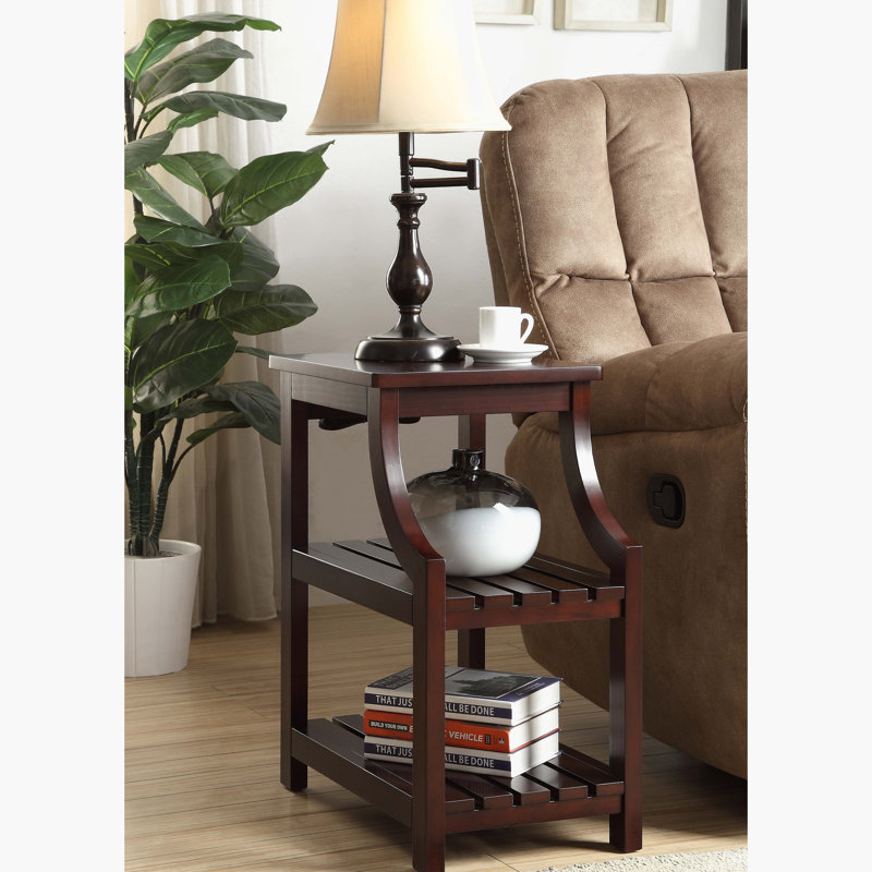 Stenya Contemporary 2-Shelf Rectangular Accent Table with USB in Espresso,End Table,Side Table