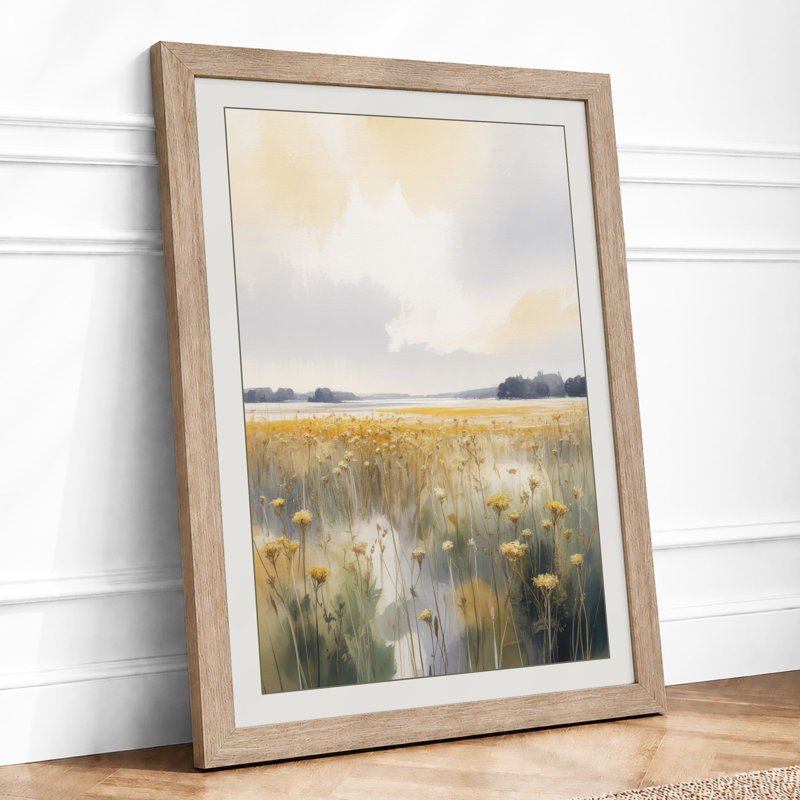Wildflower Field at Rest Scandinavian - Framed Print, A3 - 42.0 x 29.7 cm, Oak