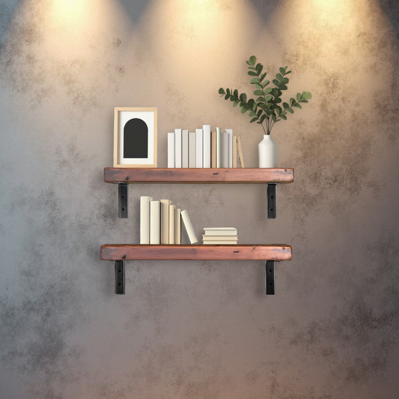 2 Piece Pine Solid Wood Bracket Shelf, 7.25" H x 24" W x 6" D