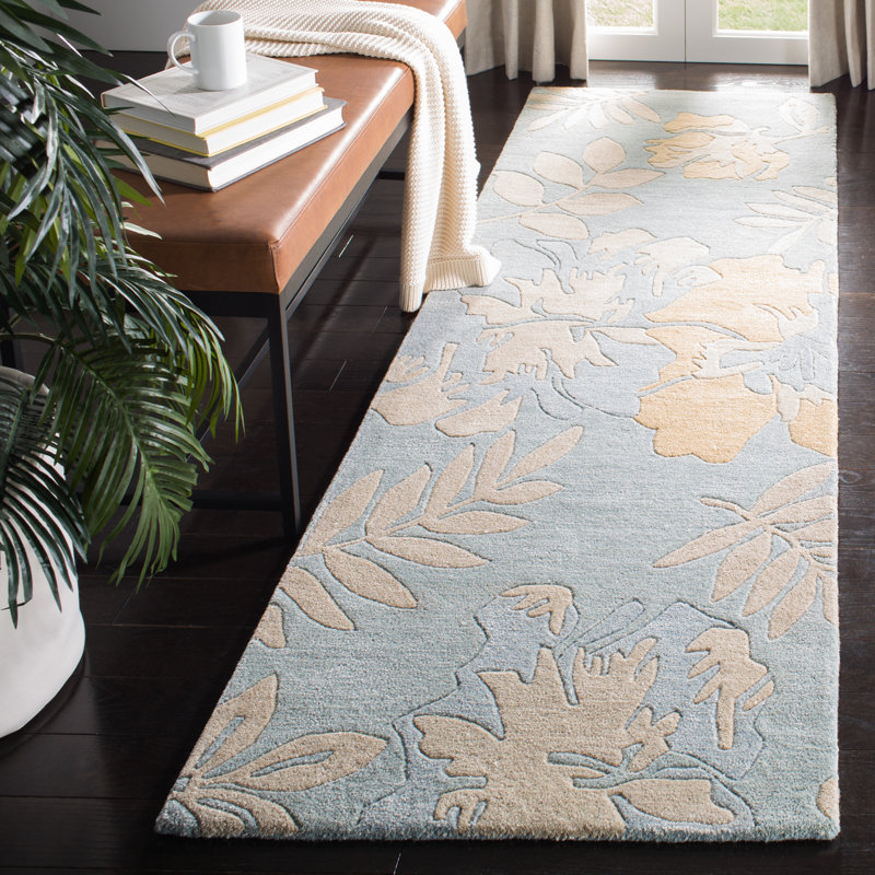 Tapis bleu en laine touffeté à la main Freda, Coureur 2'6" x 12'