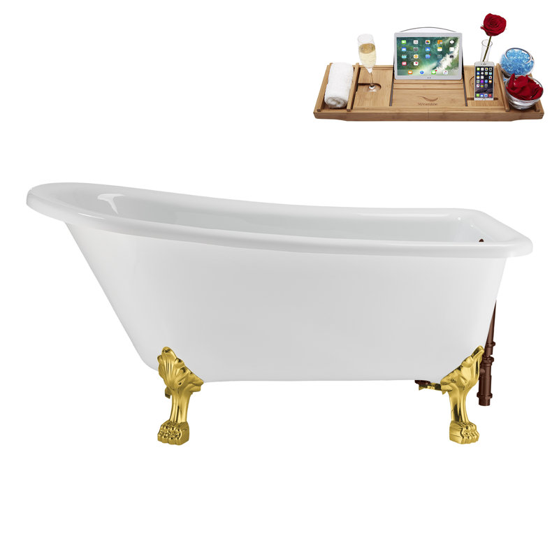 58" Streamlin Clawfoot Tub,Tray,Drain, Clawfeet, Polished Gold, Matte Oil Rubbed Bronze