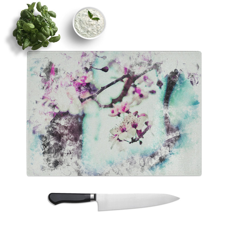 Cherry Blossom Flowers Vol.10 Watercolour Chopping Board, 0.4cm H x 28.5cm W x 39cm L