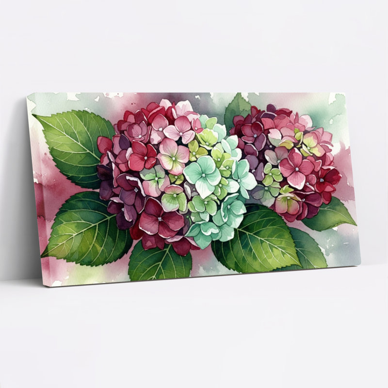 Hydrangea, aquarelle florale, reproduction d'art sur toile tendue sur toile, ensemble de 1, H 20 po x l 40 po
