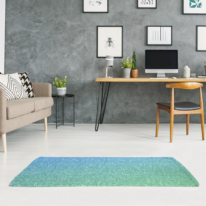 Tapis bleu / vert Ombre Ditsy, Rectangle 4 pi x 6 pi