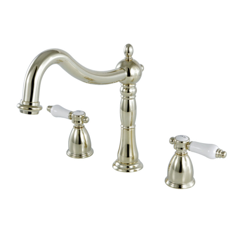 Kingston Brass Bel-Air Two-Handle 3-Hole Deck Mount Roman Tub Faucet, Polished Brass