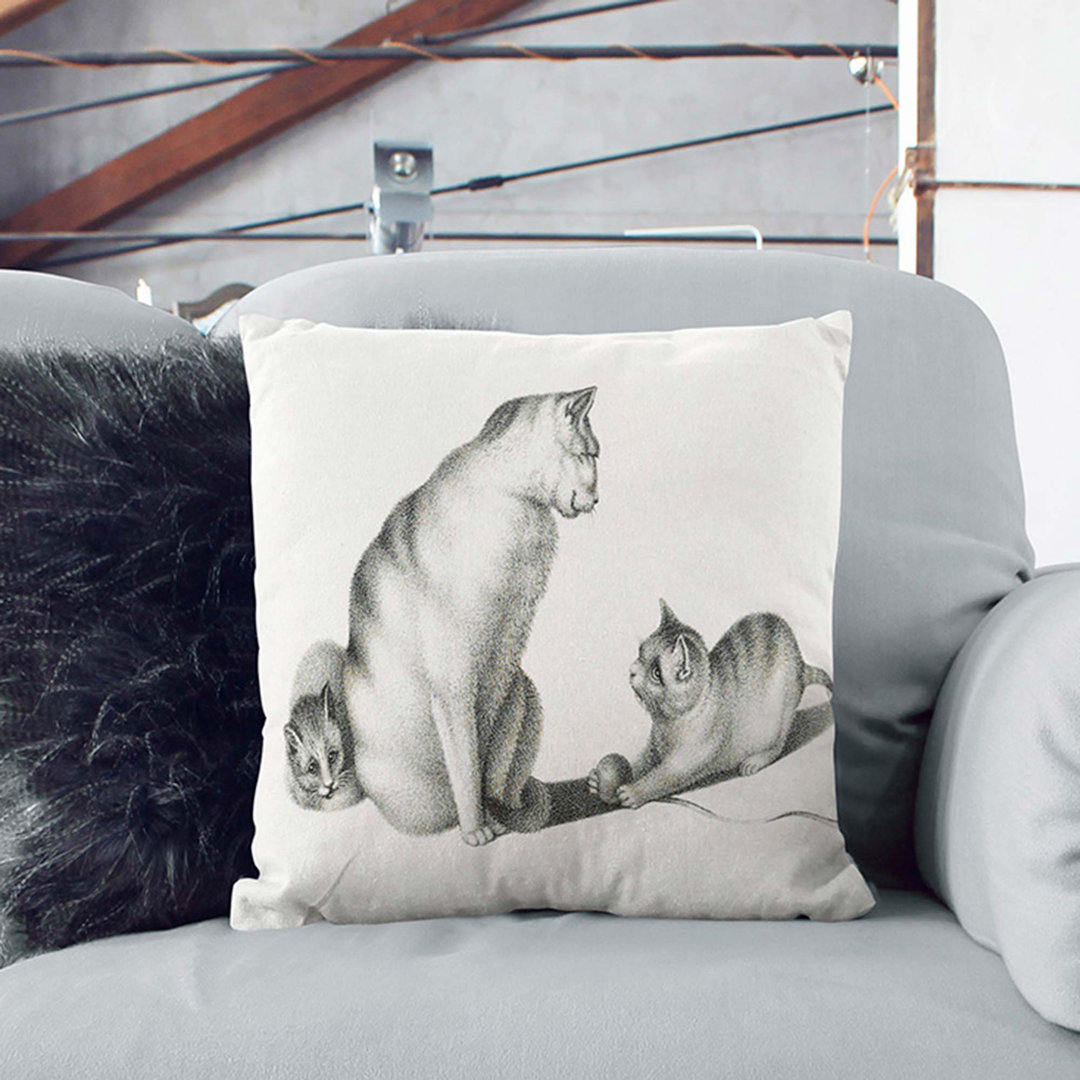 Cat Playing with Kittens by Gottfried Mind Cushion with Filling