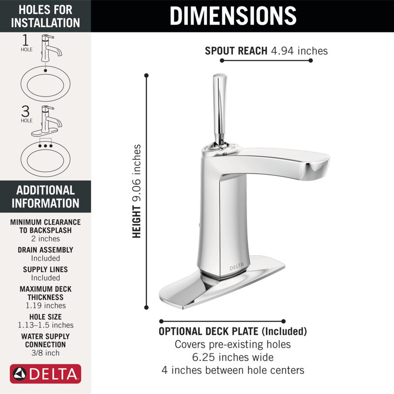 Robinet de salle de bain monotrou avec drain Vesna, Chrome chrome